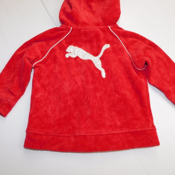 PUMA Girls 18 Month Red Velour Full Zip Hoodie / Track Jacket White Trim - Picture 10 of 10